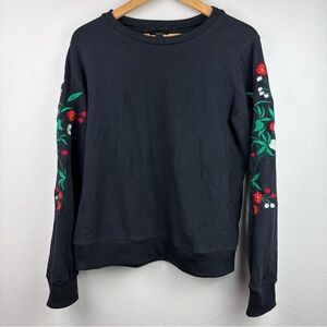 Lumiere Sweater Floral Embroidered Black Long Sleeve Women’s Medium